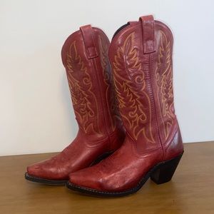 Red leather boots